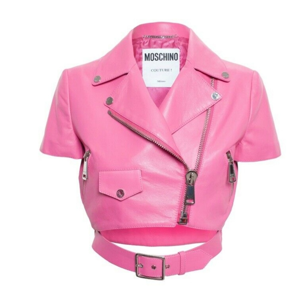 NWT Moschino SS15 Barbie pink leather Biker Jacket